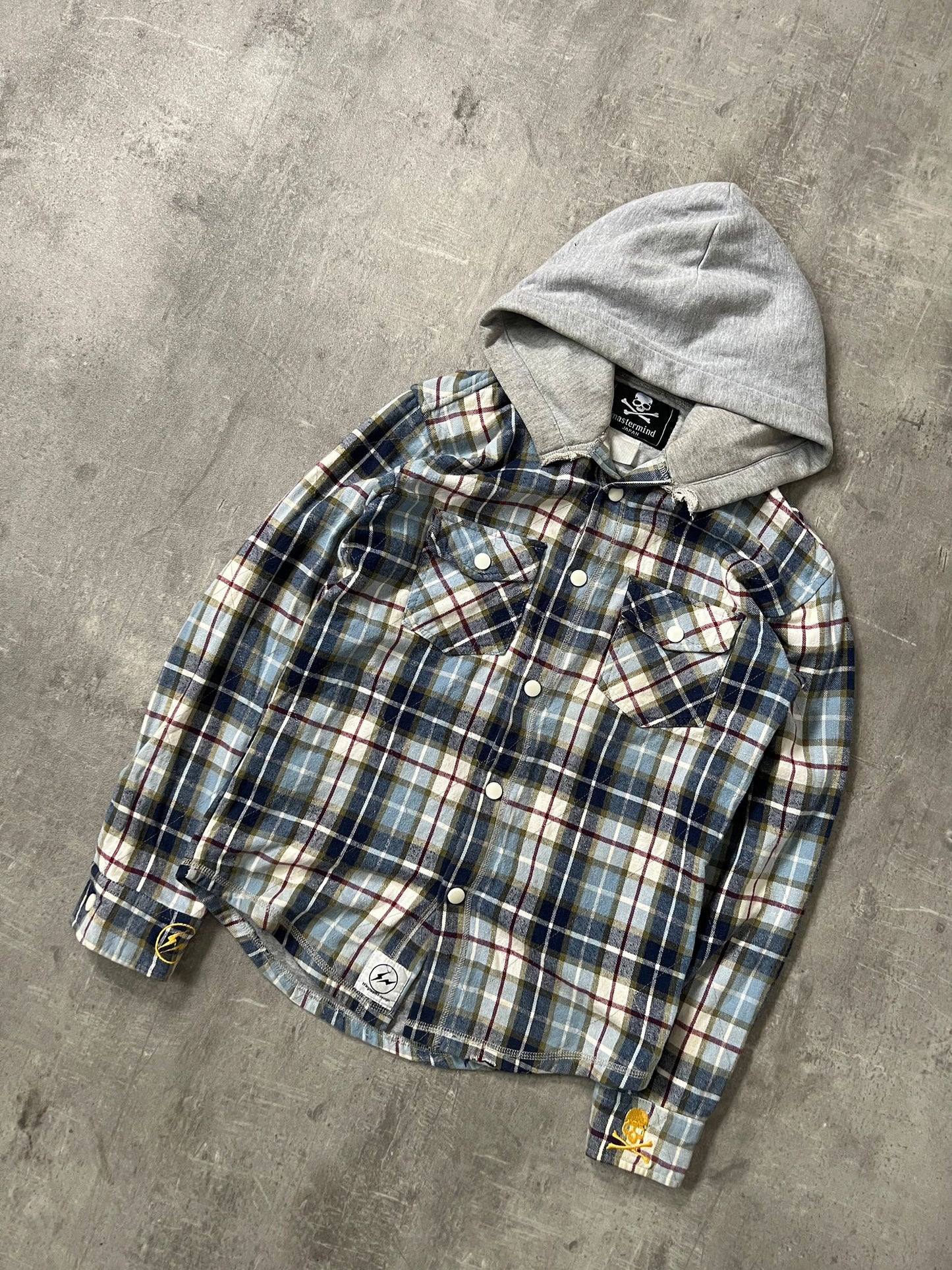 mastermind japan x fragment design plaid hooded jacket (S-M)