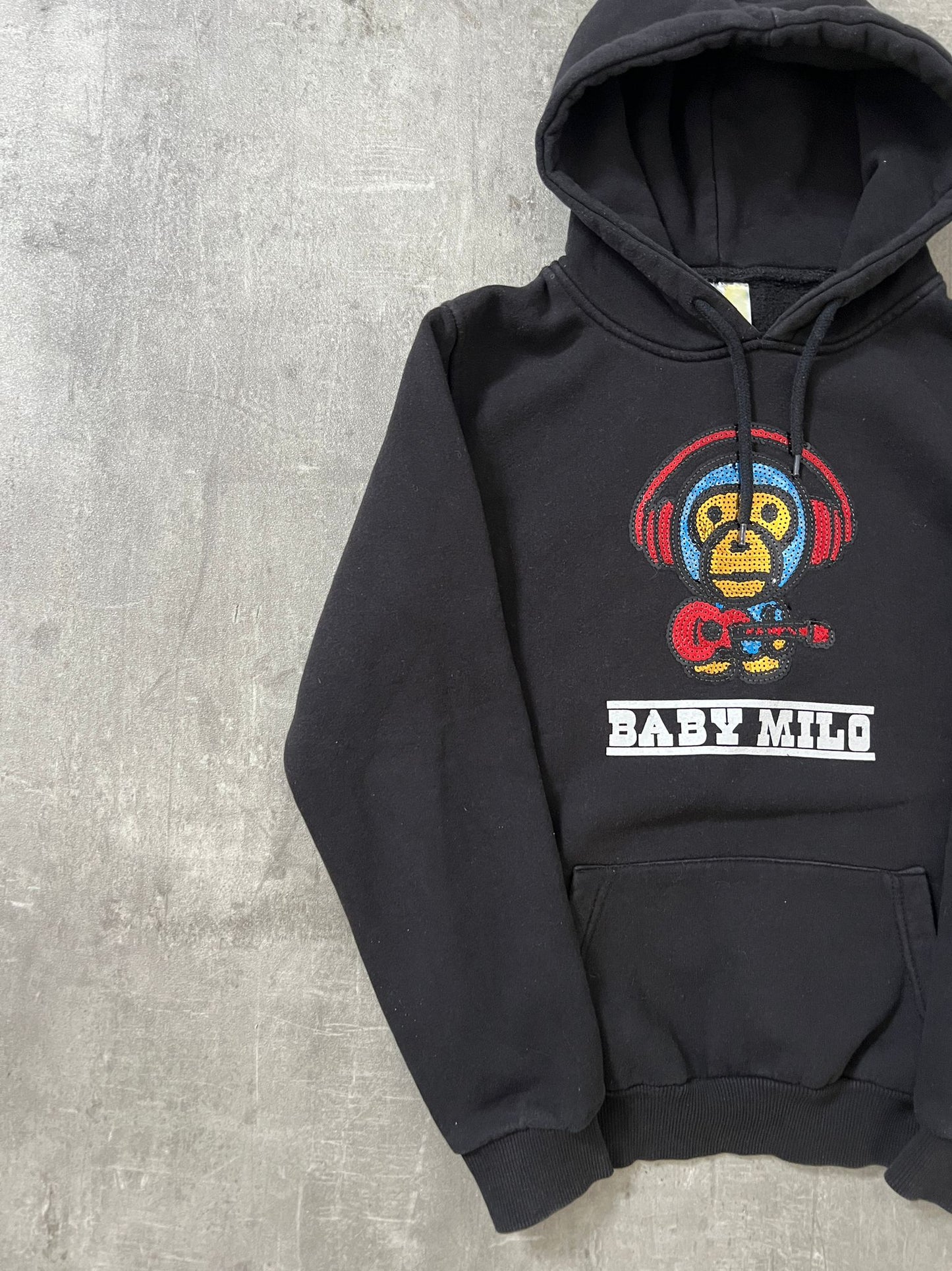 baby milo headphones hoodie (BLACK)(M)