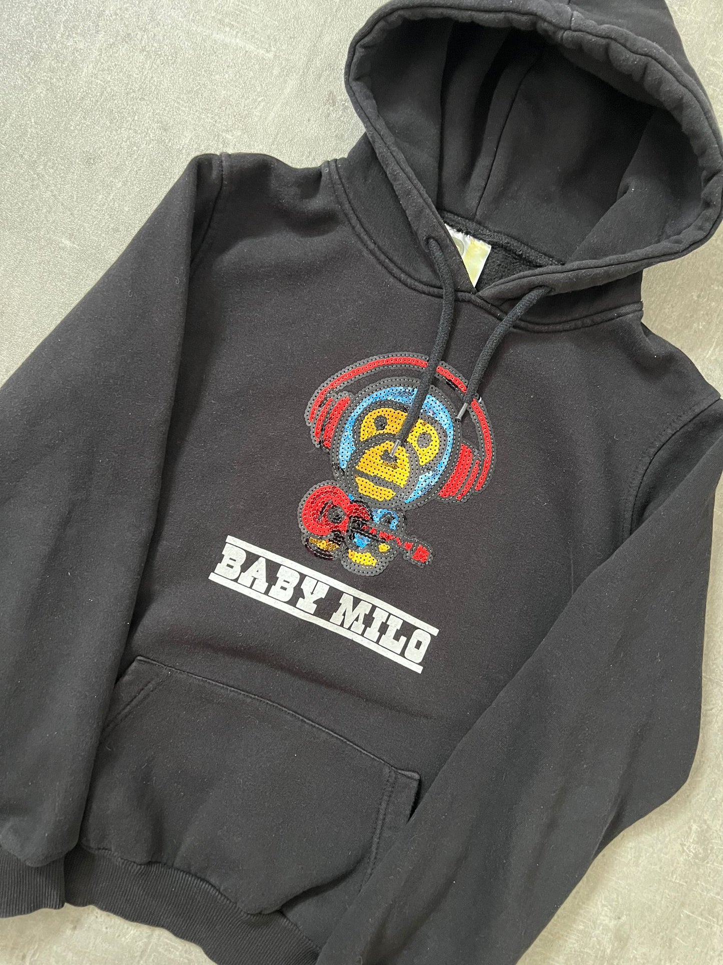 baby milo headphones hoodie (BLACK)(M)