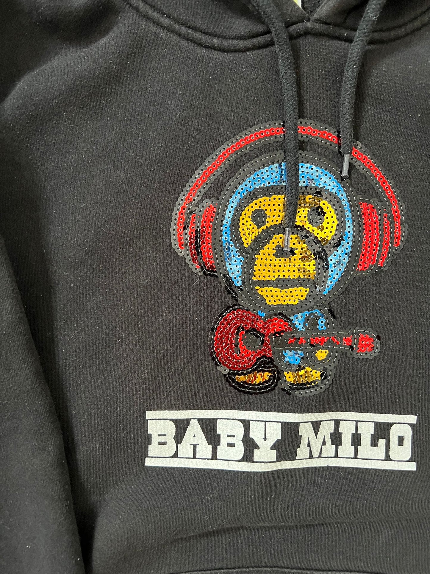 baby milo headphones hoodie (BLACK)(M)