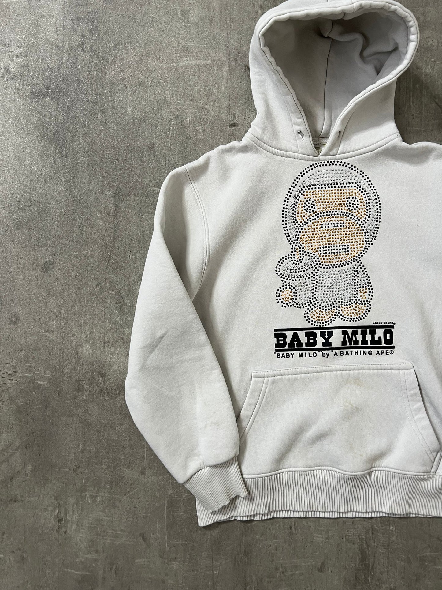 baby milo rhinestones hoodie (WHITE)(L)