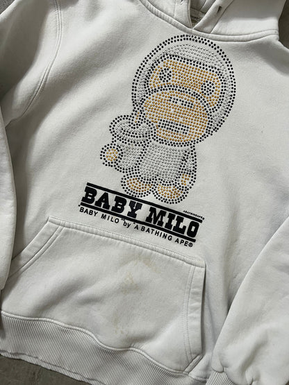baby milo rhinestones hoodie (WHITE)(L)