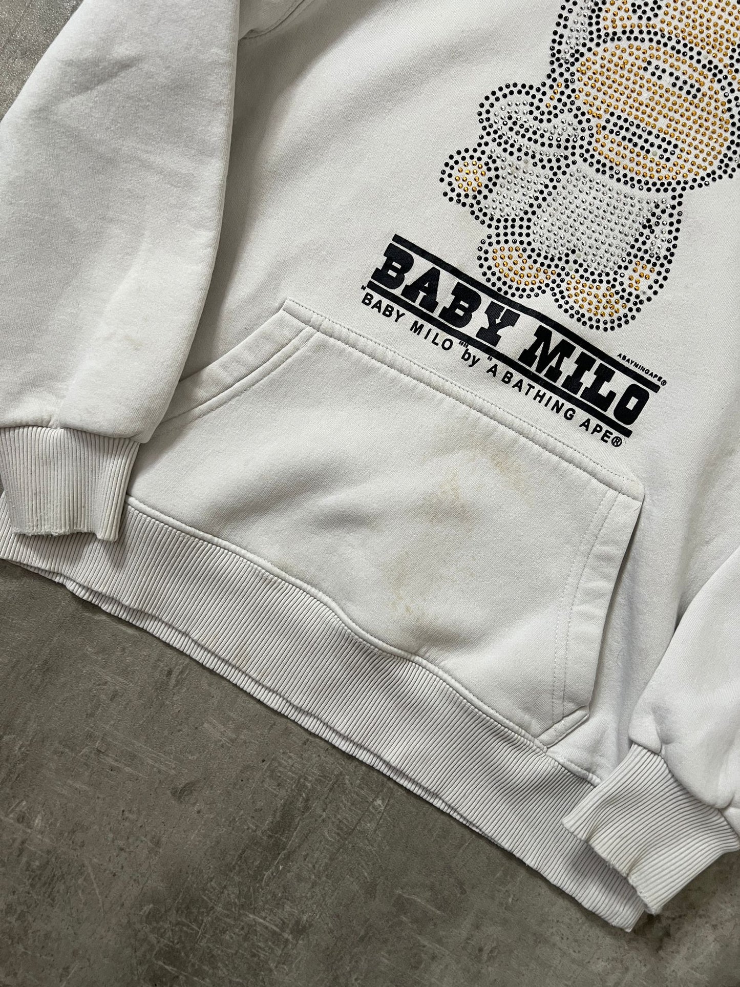 baby milo rhinestones hoodie (WHITE)(L)