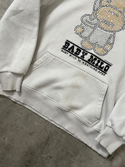 baby milo rhinestones hoodie (WHITE)(L)