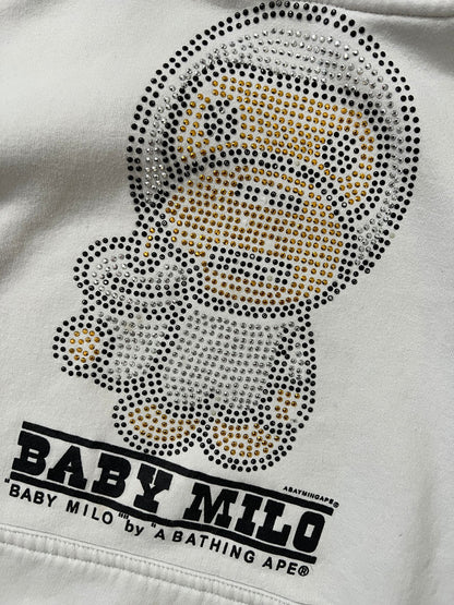 baby milo rhinestones hoodie (WHITE)(L)