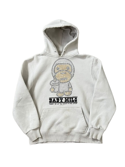 baby milo rhinestones hoodie (WHITE)(L)
