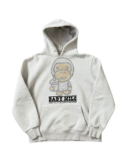 baby milo rhinestones hoodie (WHITE)(L)