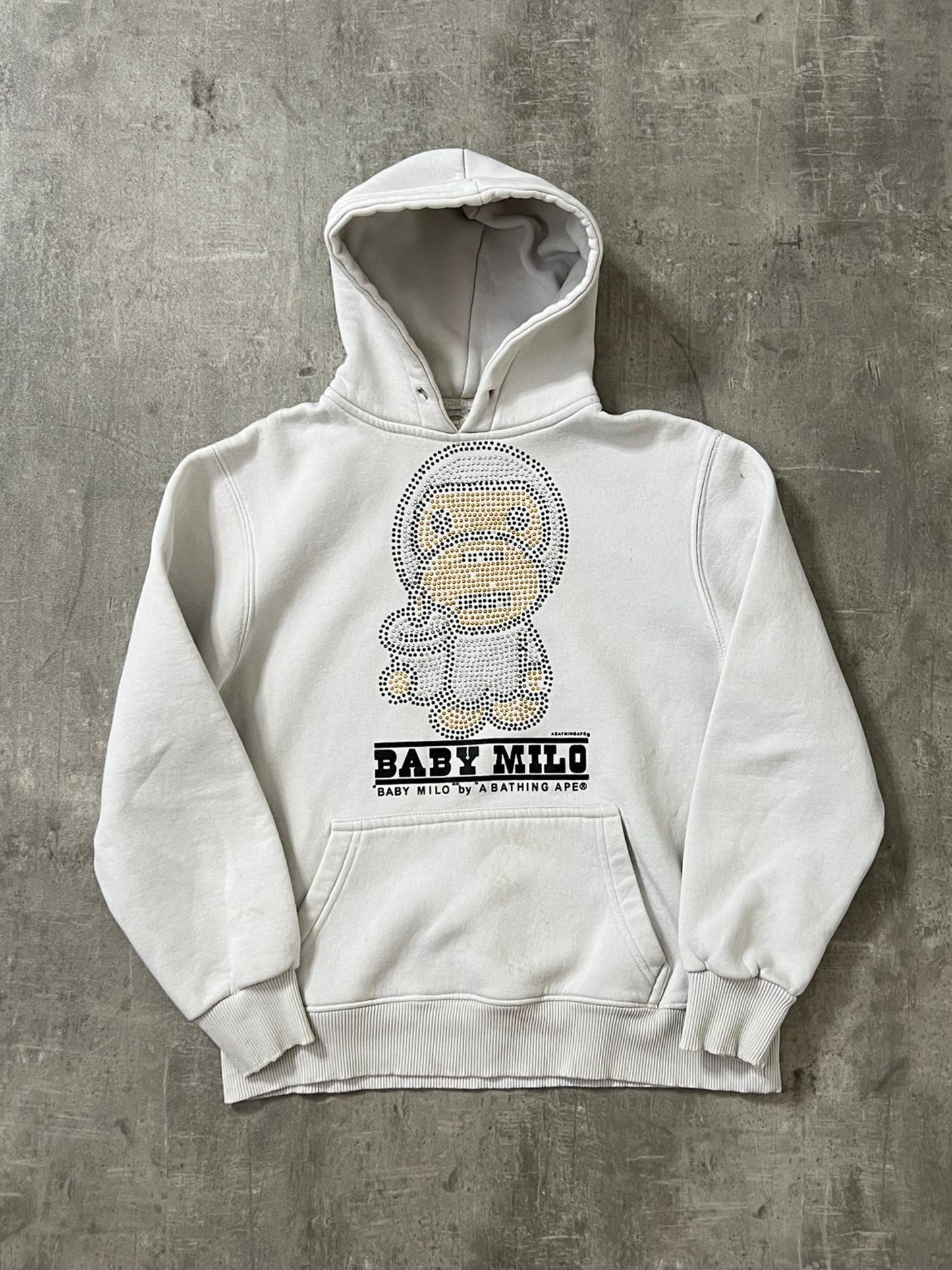 baby milo rhinestones hoodie (WHITE)(L)