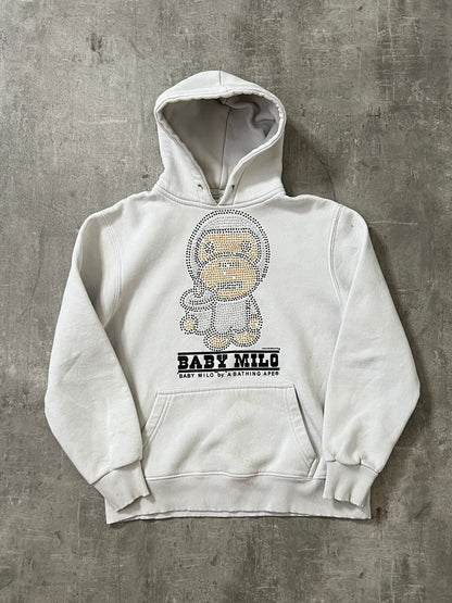 baby milo rhinestones hoodie (WHITE)(L)