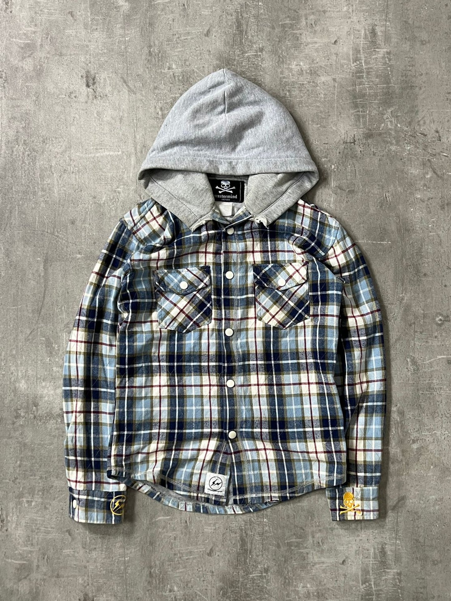 mastermind japan x fragment design plaid hooded jacket (S-M)